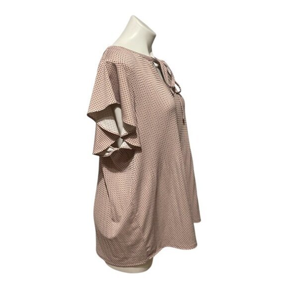 Adrianna Papell XL Mauve Neck Tie Flutter Sleeve Printed Blouse - Picture 3 of 8